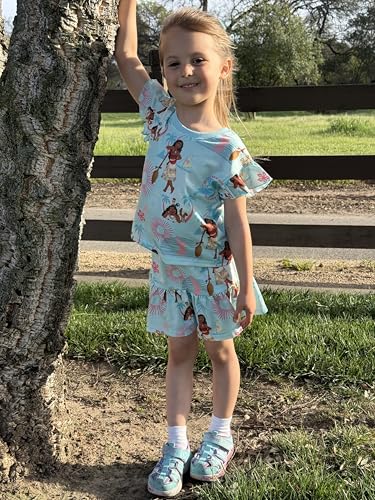 Image of Disney Frozen Elsa Minnie Mouse Stitch Princess Girls' Skirt Sets Ruffle Short Sleeve Clothes 2pcs Outfits Summer Dress 2-9Y