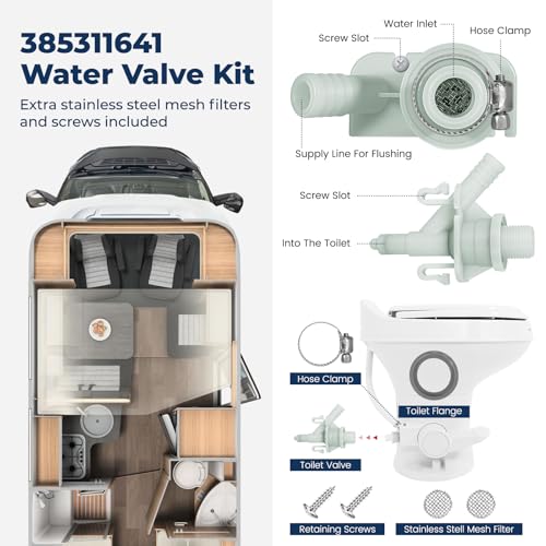 Image of 2-Pack 385311641 RV Toilet Water Valve & 385311658 Flush Ball Seal Replacement Kit Leak-Proof for Sealand Dometic 300 /301 /310 /311 /320 /321 Series RV, Marine, Pedal Flush Toilets
