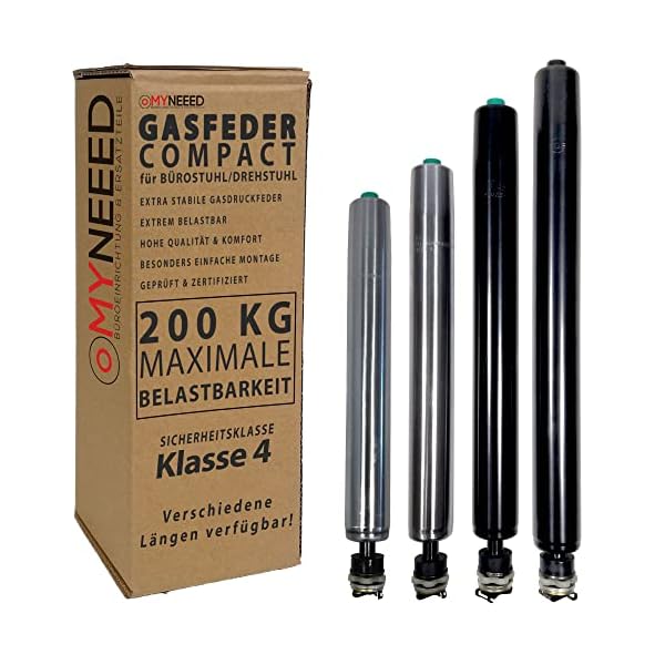 MYNEEED Gasdruckfeder Bürostuhl Ersatzteile Compact - Ersatz Gasfeder bis 200 kg für Drehstuhl Chefsessel - Stufenlos…