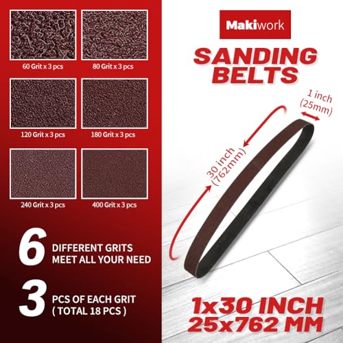 Image of 54PCS Sanding Belts and Discs Combo Kit - 18PCS 1x30 Sanding Belts & 36PCS 5 inch PSA Sanding Discs - Assorted Grits - Fits 1x30 Belt Sander & 5 inch Disc Sander - Aluminum Oxide Heavy Duty Finish