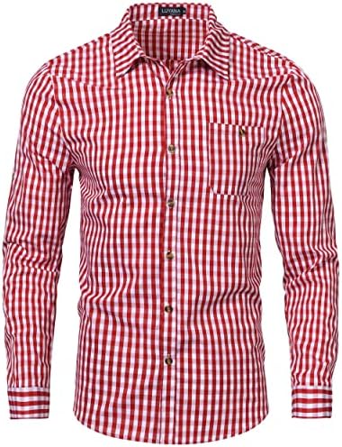 LUYANA Herren Kariert Langarm Hemd Oktoberfest Trachtenhemd | Atmungsaktives, mit Brusttasche, Button-down Freizeithemd, Bayerischer Stil, Baumwolle Trachten Karohemden,Regular Fit