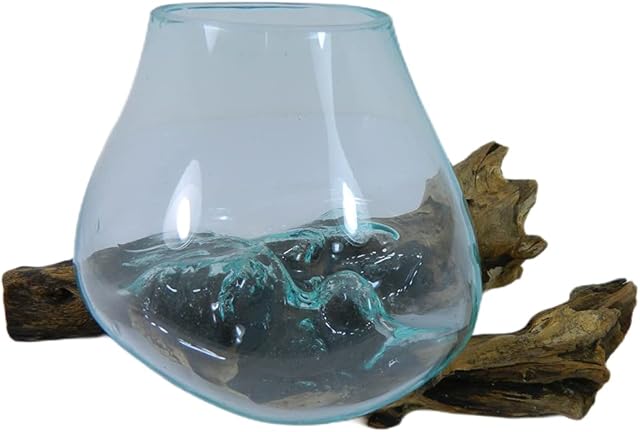 Thai Gifts Melted Glass Bowl on Wood - Design SB4
