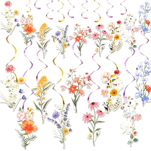 Image of 36 Pcs Wildflower Hanging Swirl Decorations Birthday Party Banners Baby Shower Party Decorations Hanging Streams Swirls for Baby Shower Gender Reveal Bridal Home Classroom Themed Supplies