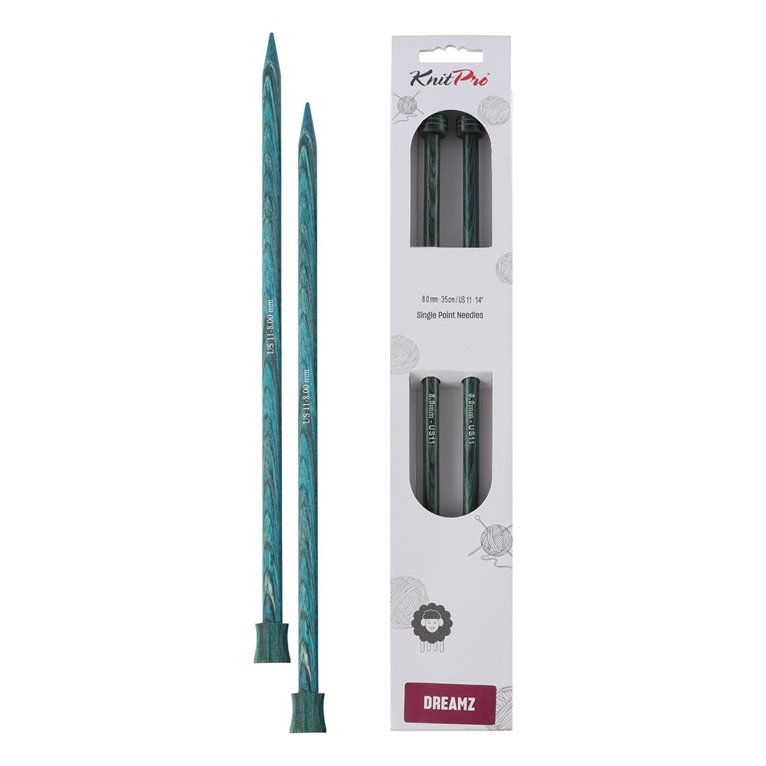 Aiguilles à pointe simple KnitPro Dreamz 35 cm en bois précieux poli 8 mm