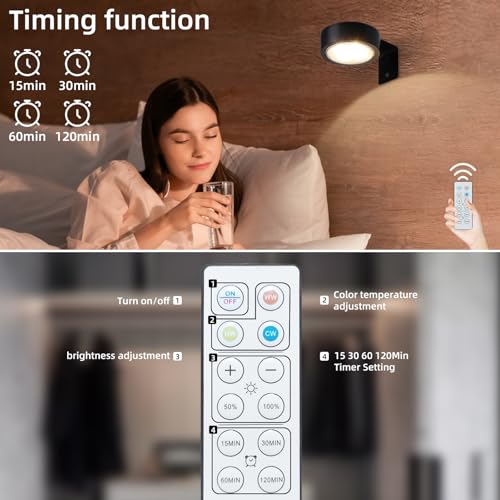 Image of 4 Pack Wireless Picture Lights for Wall, Magnetic Rechargeable Picture Light Battery Operated with Remote 3 Lighting Modes Painting Light for Art Display, Battery Wall Lights for Photo Gallery, Black