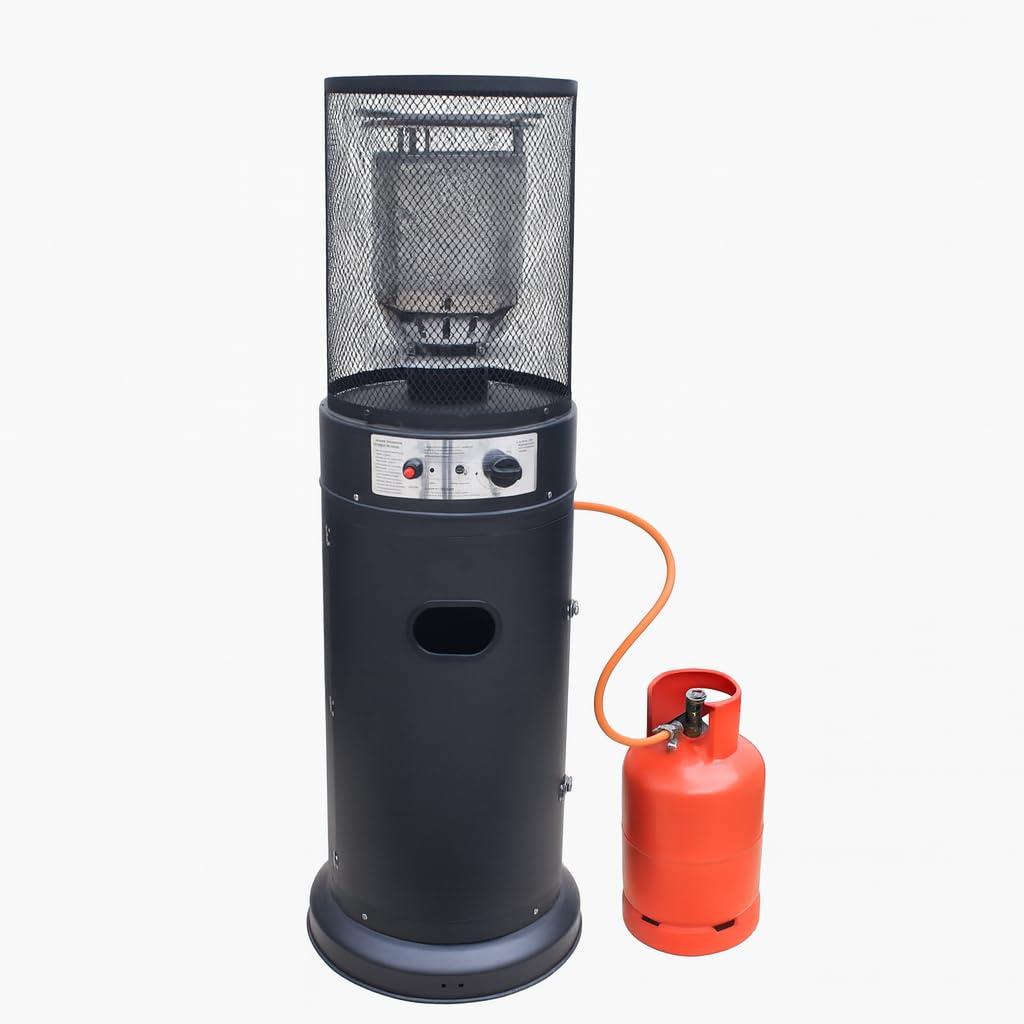 Stufa Patio a Gas da Esterno, Riscaldatore Gpl Portatile con Ruote, Bruciatore Riscaldante Arredo, per Terrazzo Patio Giardino Locali Ristoranti Bar, In Acciaio Potenza 13 Kw - NERO