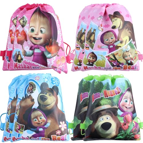 8 peças Masha cordão mochilas, Masha Party malas, Masha animados mochila cordão, Masha tema aniversário mochila cordão, Masha bolsa de doces para crianças