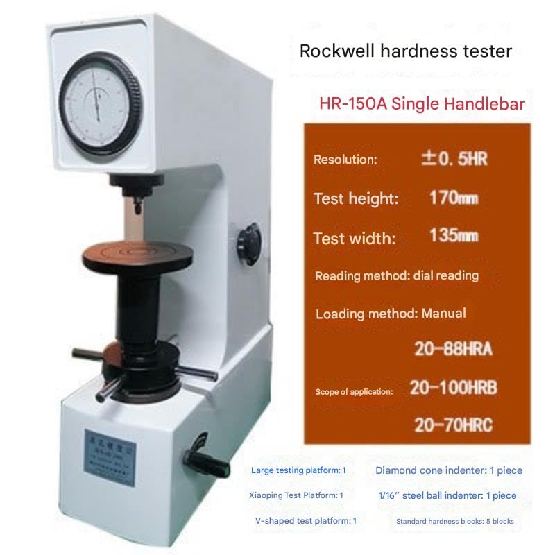 HR-150A is a Digital Rockwell Hardness Tester, an Electric high-Column Hardness Tester, Suitable for Measuring the Hardness of Metal Surfaces (Dual Handles)