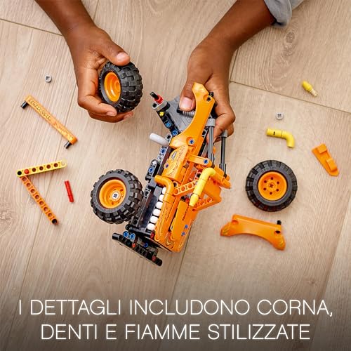 Technic Monster Jam El Toro Loco, Set 2 in 1, Camion Giocattolo da Costruire che si Trasforma in Macchina, Giochi per Bambini e Bambine da 7 Anni in su, Veicolo con Funzione Pull-Back 42135 - Lego - Immagine 5