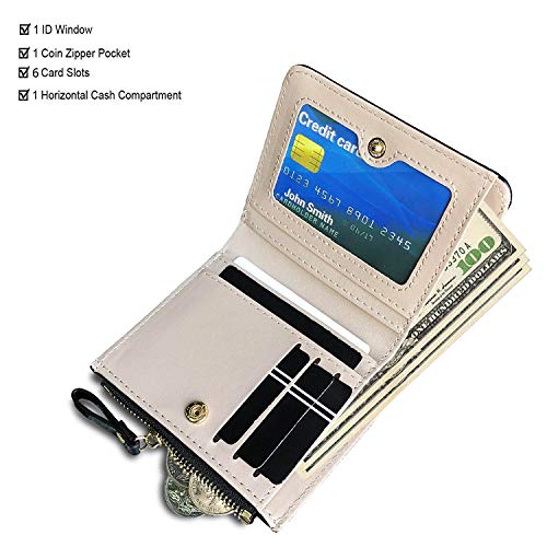 Image of AOXONEL Womens Rfid Small Compact Bifold Wallet,Cute Mini Zipper Card Coin Purse for Girls (Black)