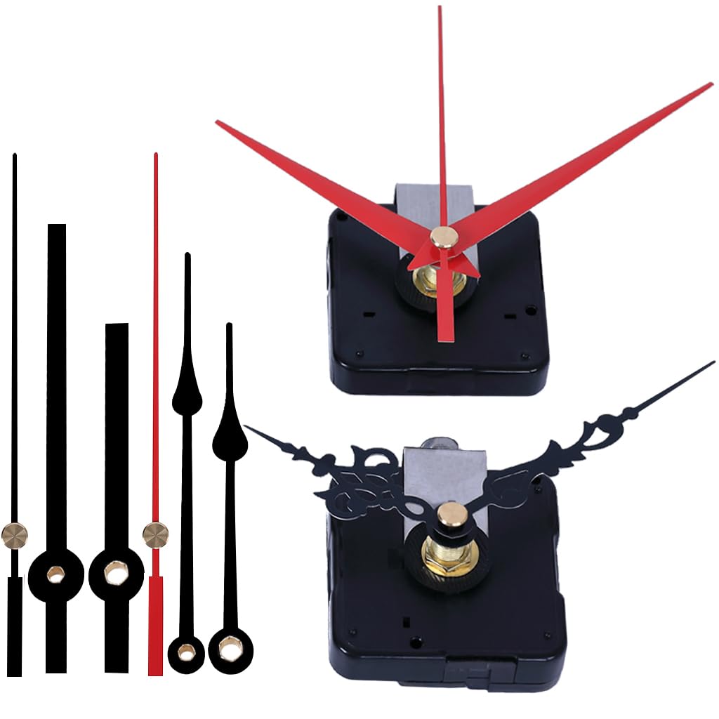 EMOON 2 Pack Silent Sweep Quartz Clock Movement Mechanism with 4 Hands, DIY Repair Replacement for Custom Clocks (Shaft Length 7/8 in)