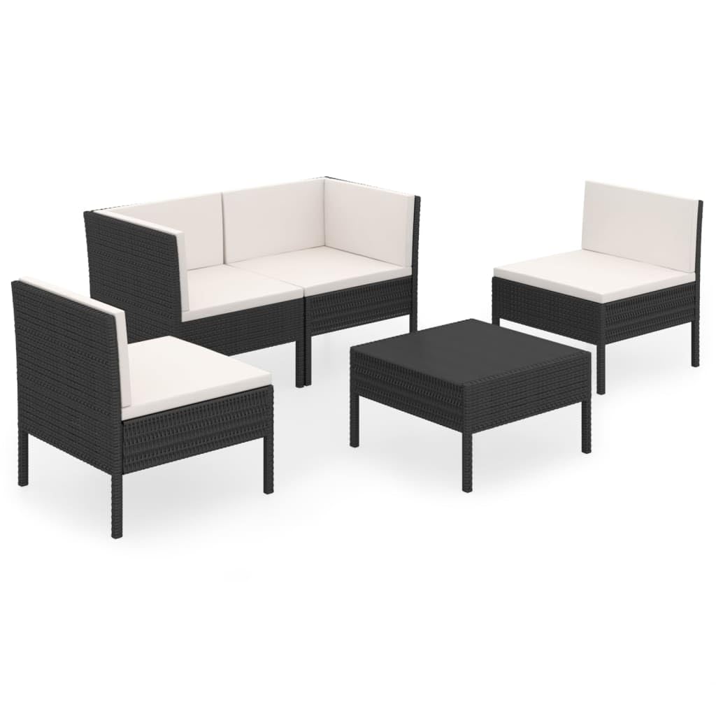 Salon de jardin 5 pcs Solivagant résine tressée noir meuble extérieur avec coussins