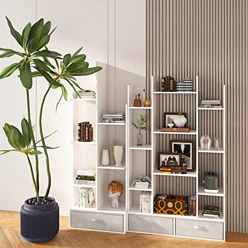 4Nm Medium Tree Bookshelf With Drawer, Standing Bookcase For Cd Storage And Magazine Rack, Wooden Book Tree Organizer Shelves For Small Spaces (White) #TOP1