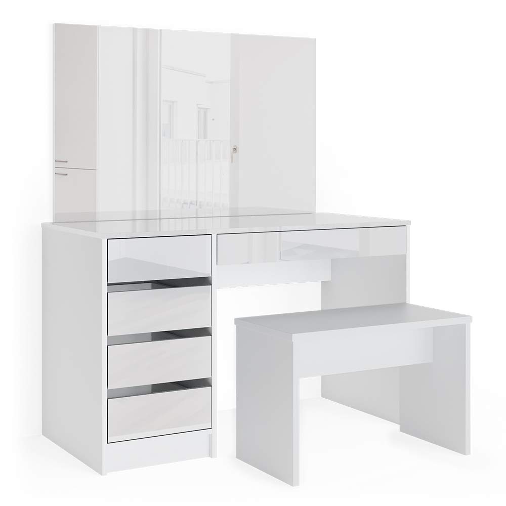 Vicco Sherry Kaptafel, wit hoogglans, met spiegel, ledverlichting