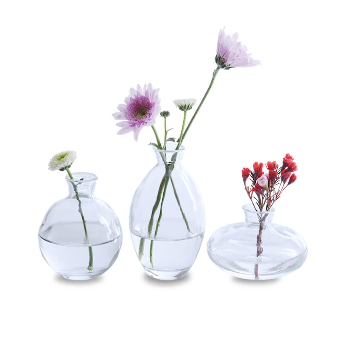 Clear Glass Bud Vases, 3pcs Cute Mini Flower Vases for Wedding Decorations Modernist Minimalism Small Vase for Home Office Living Room Party Center Table Decoration