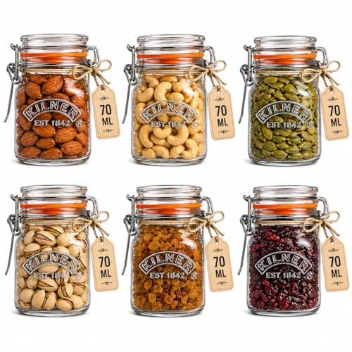 Image of Kilner Premium 6 x 70ml Airtight Clip Top Borosilicate Glass Jar |Glass Container Ideal for Kitchen Storage, Yogurt, Overnight Oats & Pickles