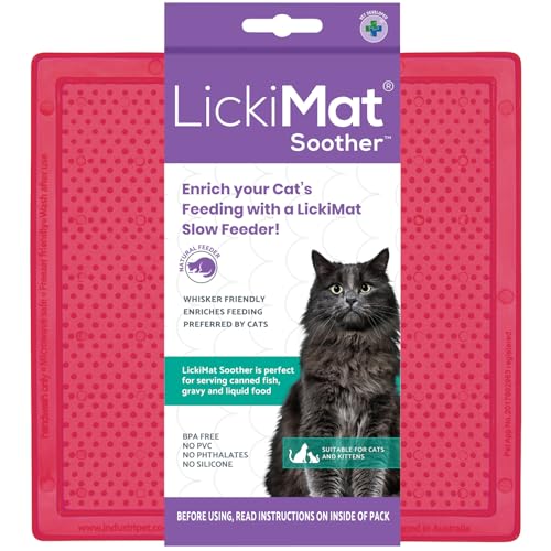 Image of Lickimat Classic Soother, Cat Slow Feeder for Feline Boredom and Anxiety Reduction; Perfect for Food, Treats, Yogurt, or Peanut Butter. Fun Alternative to a Slow Feed Cat Bowl or Dish, Pink