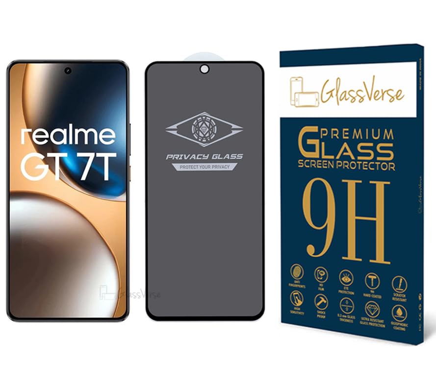 Image of GlassVerse Privacy Tempered Glass for Realme GT 7T | Anti Spy Screen Protector, 9H Hardness, Edge to Edge, Case Friendly, Hassle-less Installation Kit Included. (Pack of 1)