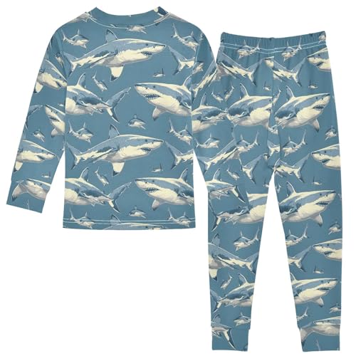 ALAZA Blue Shark Watercolor 2 Piece Pajama Set Long Sleeve Top and Pants Sleepwear Unisex2