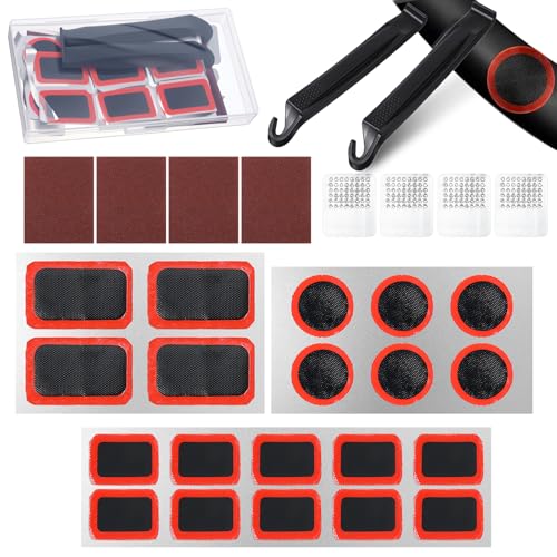 Hpmjz 30 Stück Fahrrad Flickzeug Set Selbstklebende Fahrradreifen Reparatur Patches Reifen Flickzeug Reparaturset Fahrrad Multitool Kit Notfallwerkzeug Flickzeugs für Motorrad MTB Rennrad
