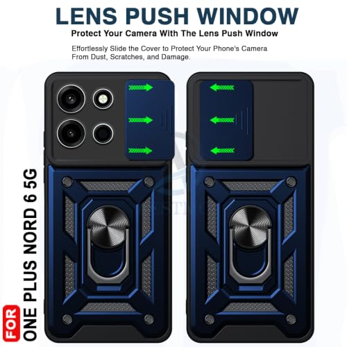 Image of AESTMO Tough Armor OnePlus Nord 6 5G Bumper Back Case Cover | Ring Holder & Sliding Camera Shield Cover | 360 Degree Protection Back Case Cover for OnePlus Nord 6 5G (Blue)