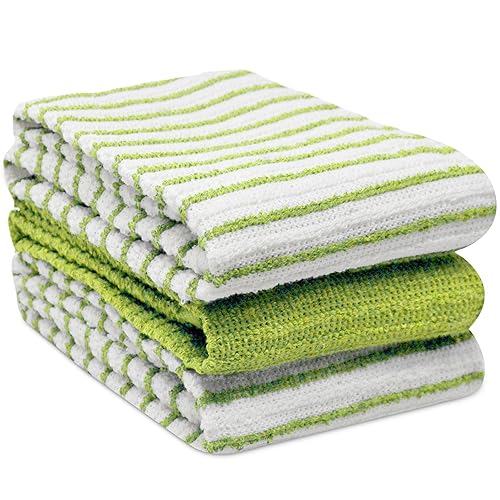 Towelogy Kitchen Tea Towels Set Of 3 Cotton - 40 x 60 cm Super Soft & Quick Drying Dish Cloths - Striped & Solid Designed (Green/White, 3) - Cosy Home Interiors Towelogy Kitchen Tea Towels Set Of 3 Cotton - 40 x 60 cm Super Soft & Quick Drying Dish Cloths - Striped & Solid Designed (Green/White, 3)