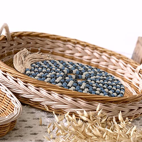 CVHOMEDECO. 16 Feet Wood Beads Garland with Tassels Farmhouse Rustic Wooden Decorative Bead String Wall Hanging Accent for Home Festival Decor. Mix Black, Blue and Grey by CVHOMEDECO. - Used condition - Image 7