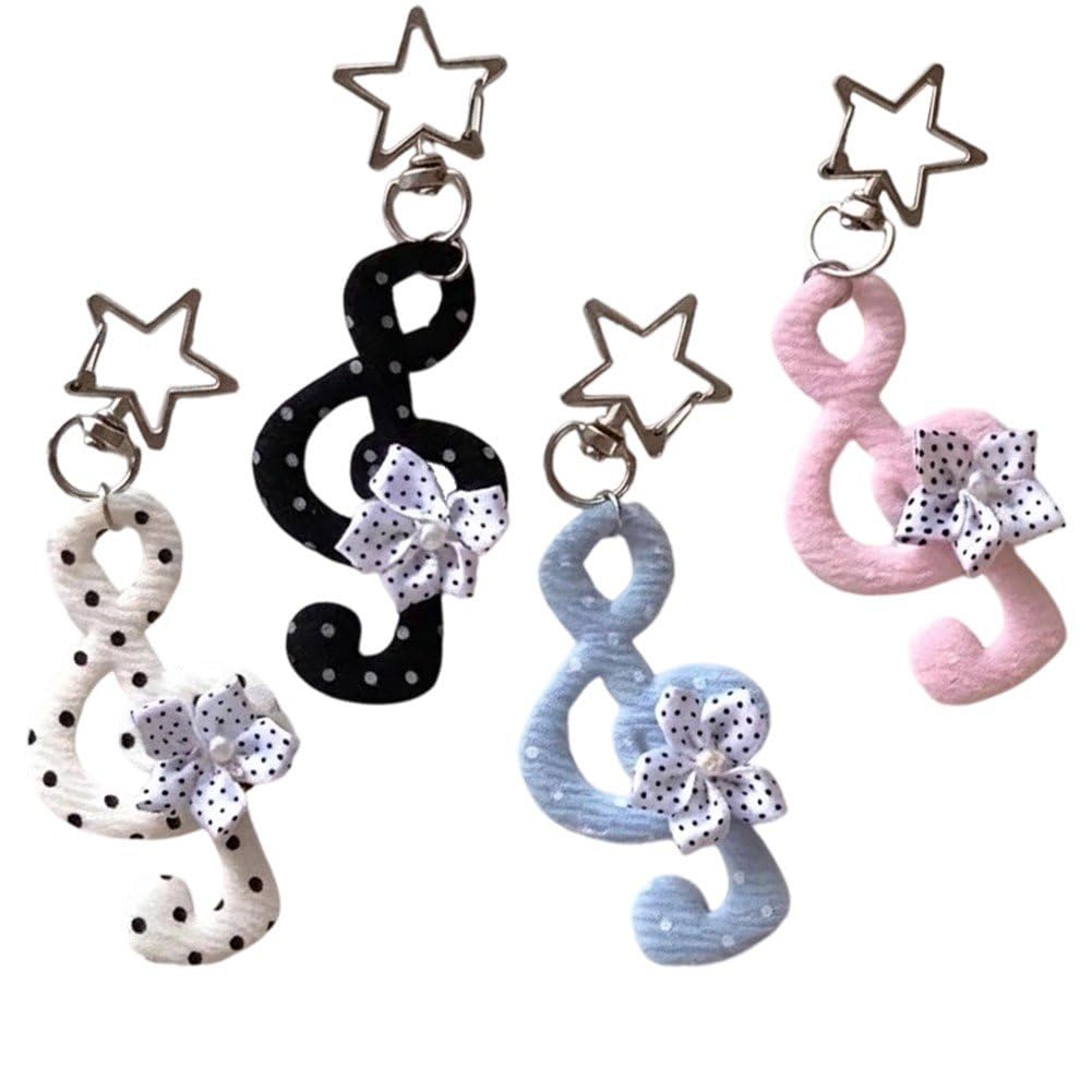 Sslvya 4 Color Polka Dot Note Charms with Star Clip Fashion Y2k Keychains for Handbag Purse Backpack Decoration