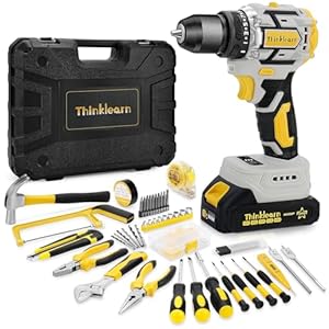 119 Pcs Cordless Drill Tool Kit Set; 20V Brushless Power Drill with 2.0Ah Battery, 10mm 3/8″ Keyless Chuck, 60N.M & 21+1 Torque Setting Power Tool Set for DIY Garden House Office Repai