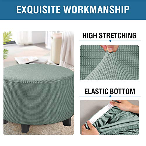 Image of H.VERSAILTEX Ottoman Cover Stretch Ottoman Slipcover Round Ottoman Storage Cover Folding Stool Covers Furniture Protector Cover for Footrest Ottoman Fit Dia 20 inch - 23 inch, Sage