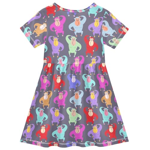 ALAZA Girls Summer Dress Short Sleeve Gorilla Cartoon Casual Girls Dresses for Kids 2-8 Years2
