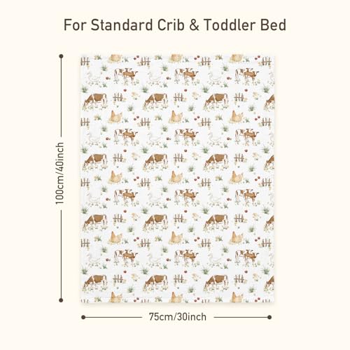Image of GLLQUEN BABY Blankets for Boys Girls, Soft Muslin Cotton Front Dotted Fleece Backing, Nursery Minky Crib Blanket for Infant Toddler, 30 x 40 inches Throw Blanket, Cow Farm
