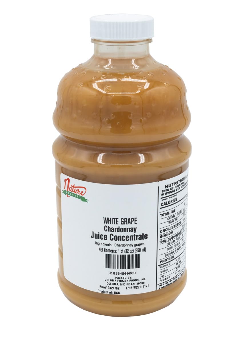 Nature Blessed 100% Pure Chardonnay White Grape Fruit Concentrate - 1 Quart (1/32 fl oz bottle), Applications: Home Wine Making, Brewing, Distilling, Smoothies, Mead