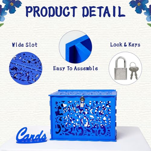 Image of OurWarm Blue Wedding Card Box with Lock, Large PVC Gift Card Boxes for Wedding Decorations for Reception, Durable Money Honeymoon Fund Box for Bridal Shower, Baby Shower & Party Displays