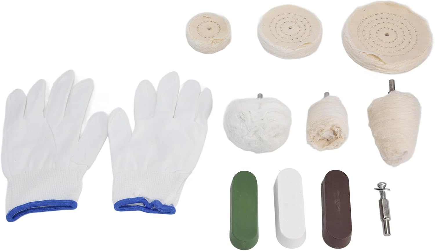 11Pcs Polishing Tool Kit, 0.25in Shank Polishing Wheel Cotton Flannel Buffing Wheels with 1 Pair Gloves