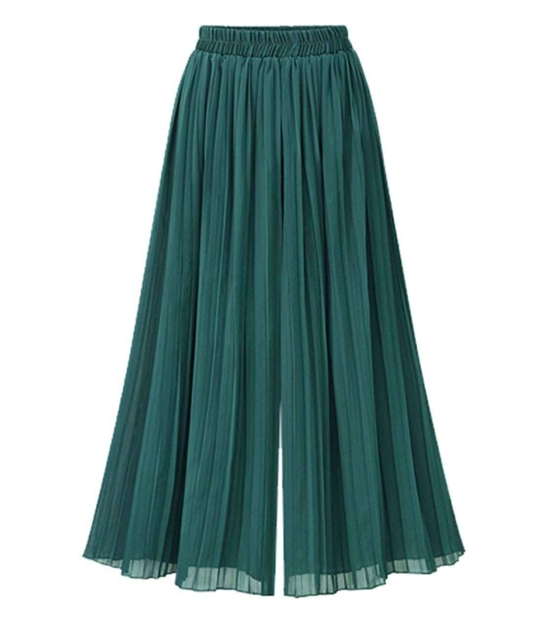 Leyoutx Women's Elastic Waist Pleated Chiffon Culottes Cropped Wide Leg Flowy Pants