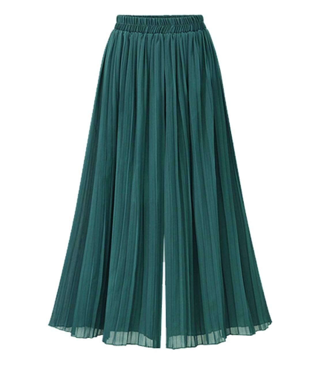 Damen Hosenrock mit elastischer Taille, plissiert, Chiffon, weites Bein, fließende Hose