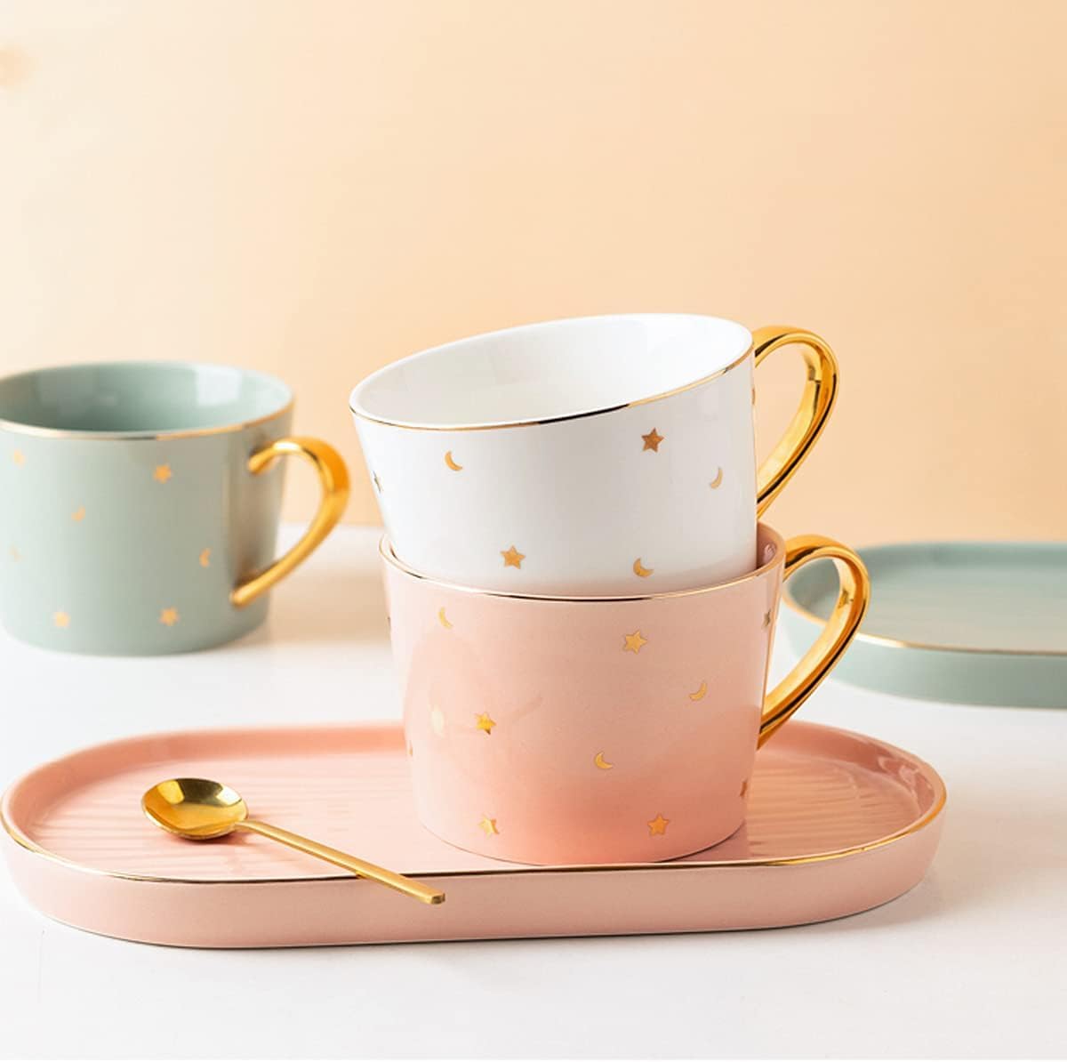 Ceramiczne kubki do kawy Kubek kempingowy dekoracyjny kubek emaliowany idealny do herbaty, płatków zbożowych, gorącej czekolady, mleka, 17,6 uncji, 1 sztuka(Gris)