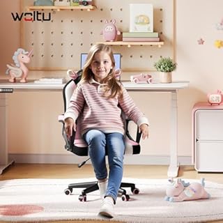 WOLTU Sedia da gioco per bambini, sedia da scrivania ergonomica per bambini con schienale e braccioli, con ruote alternative ponderate, superficie in tessuto a rete, motivo Unicorno