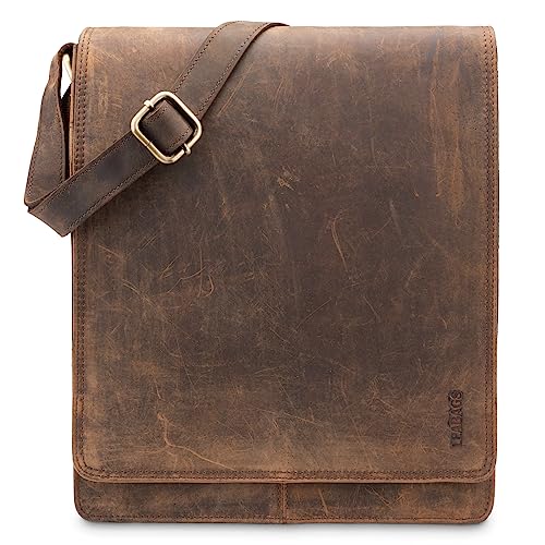 LEABAGS London Bandolera de Piel – Bolso Messenger Vintage Unisex – Bolso Pequeño de Cuero Auténtico de Estilo Casual y Elegante – Crossbody para el Uso Diario