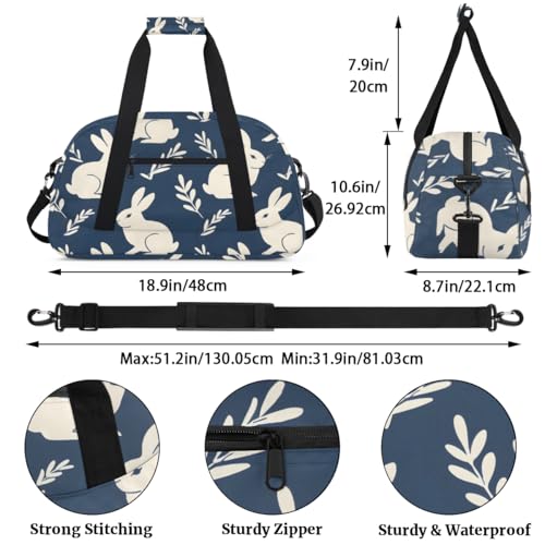 Bunnies Personalized Duffel Bag Weekend Overnight Travel Bag Sports Waterproof Gym Bag Lightweight Dance Bag Dark Blue White3