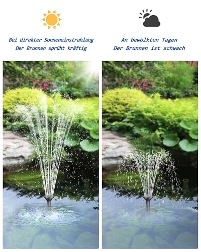 Biling 7.5W Teichpumpe Solar Brunnenpumpe mit Filter, 300 L/H Solarpumpe für Brunnen mit 1,5 m Schlauch für Solar Wasserspiel, 10 Düsen Solar Springbrunnen für Außen Garten, Teich, Wasserfall