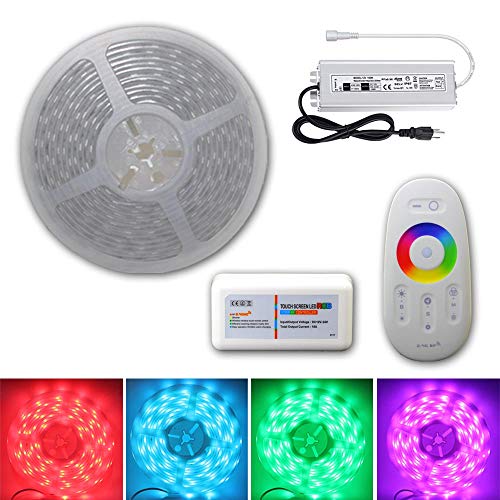 Continuous 55FT/Roll 12V 60LEDs/M RGB SMD 5050 LED Strip Light Flexible Waterproof IP65 Indoor/Outdoor with RF Remote & Controller and Power Supply