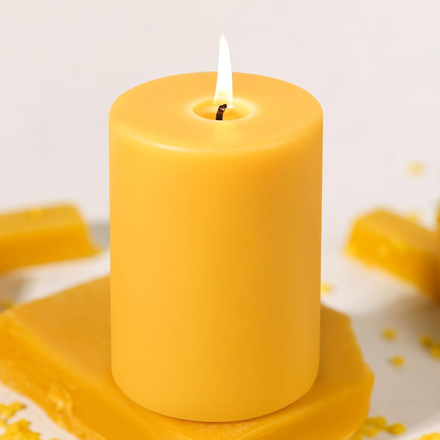 1 Packs 3" x 4" Natural Beeswax Pillar Candles,60 Hours Long Burning Emergency Candles 100% Pure Beeswax Candle,Blessed Bees Wax Candles for Home Room Paryer Parties,Smokeless & Dripless