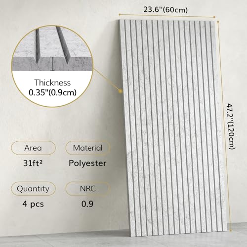 Image of TONOR 4 Pack Large Acoustic Panels,47.2 inch X 23.6 inch X 0.35 inch Acoustical Wall Panel, Self-Adhesive Sound Proof Panels, Decorative Soundproof Wall Panels for Echo Absorption for Home Studio Office, Grey