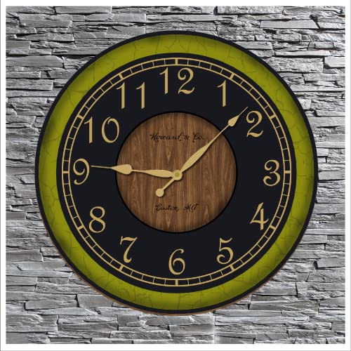 Antique Gold Clock Dial Walnut Center YELLOW Ring Wall Clock 18 Inch