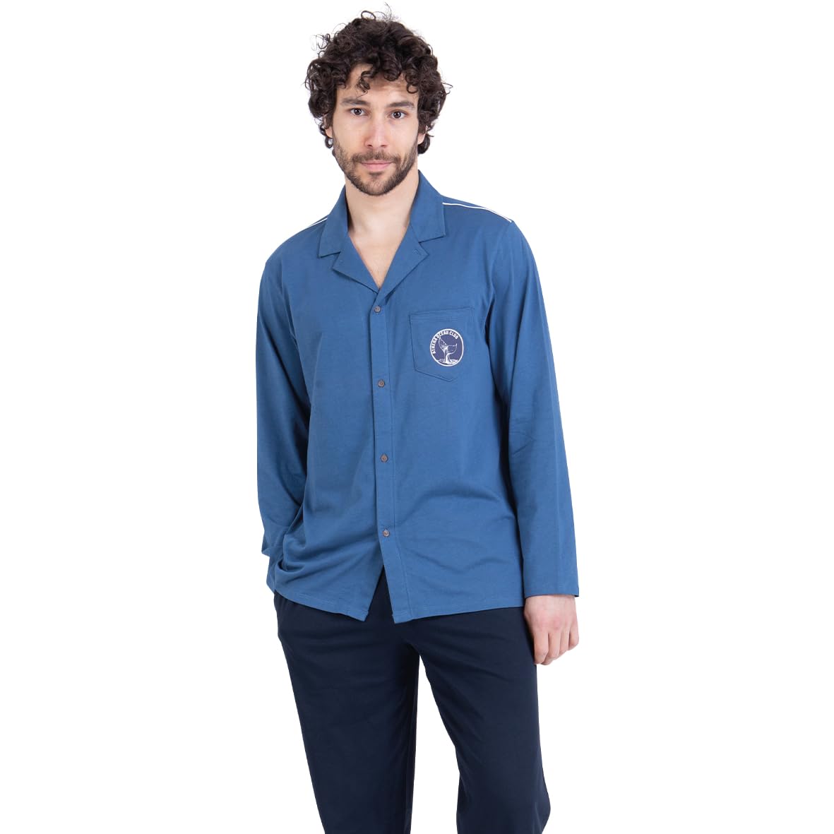 Athena – Men's Long Pyjamas – Ocean Club Stripes – Oeko-TEX – Pockets and Button Fly