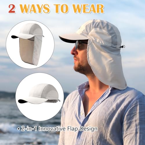 Image of Mens Sun Hat with Breathable Mesh Sun Hats for Men Sun Protection Fishing Hat with Neck Flap for Hiking Cycling