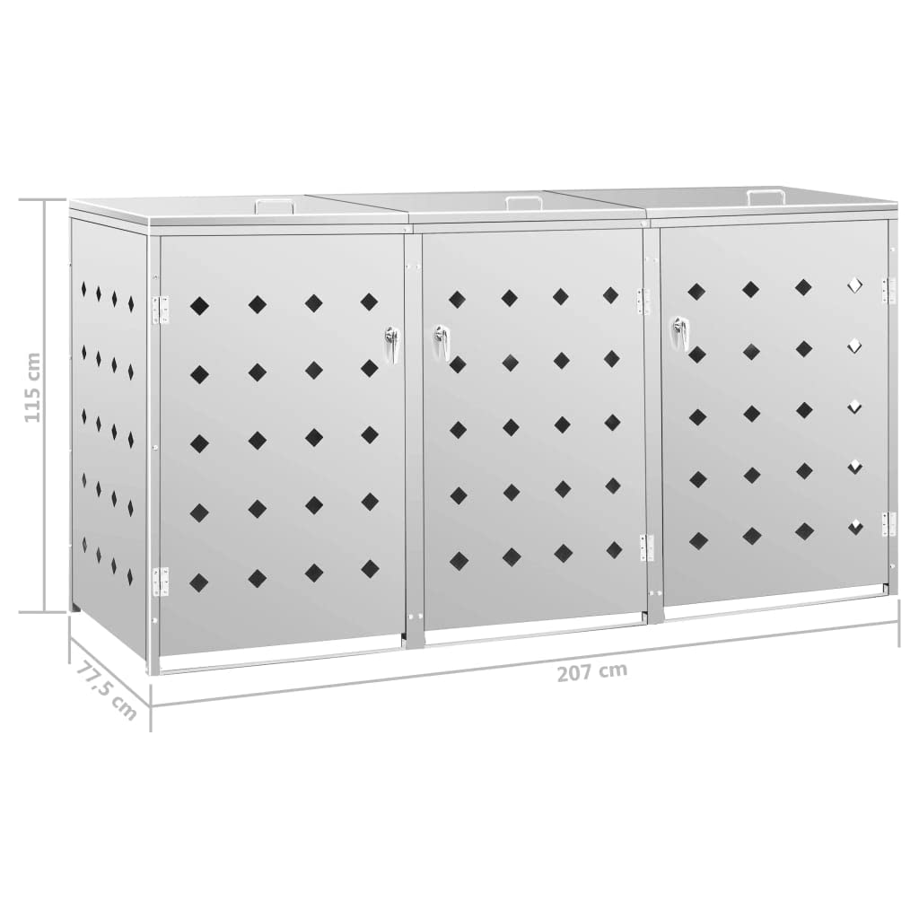 Edelstahl Silbern Mülltonnenbox, 3 Tonnen*240L, Müllbox Mülltonnenverkleidung, Mülltonne Müllcontainer Gerätebox, 69 x 77,5 x 115 cm (B x T x H)