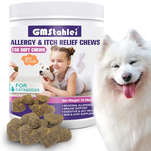 GMStahlei Hunde Allergie Kautabletten - Omega-3 Fischöl, Probiotika & pflanzliche Zutaten - Linderung bei saisonalen Allergien, juckender Haut & Ohren - Unterstützt Verdauung & Immunsystem - 300g